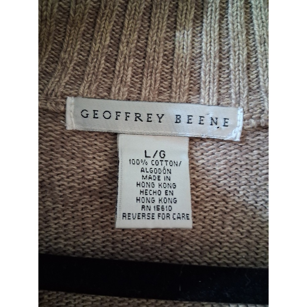 Geoffrey Beene Mens Large Taupe CottonQuarter Zip Sweater Argyle Sleeve Pullover - Picture 2 of 4